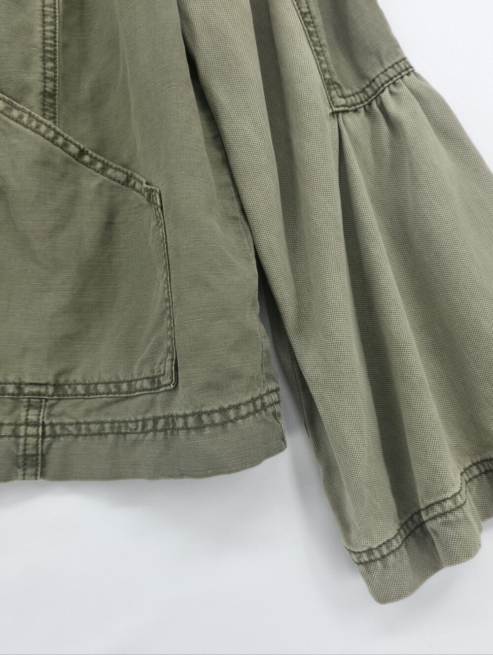 Anthropologie Olive Linen Blend Funnel Neck Utility Jacket Bell Sleeve Medium - Picture 6 of 15